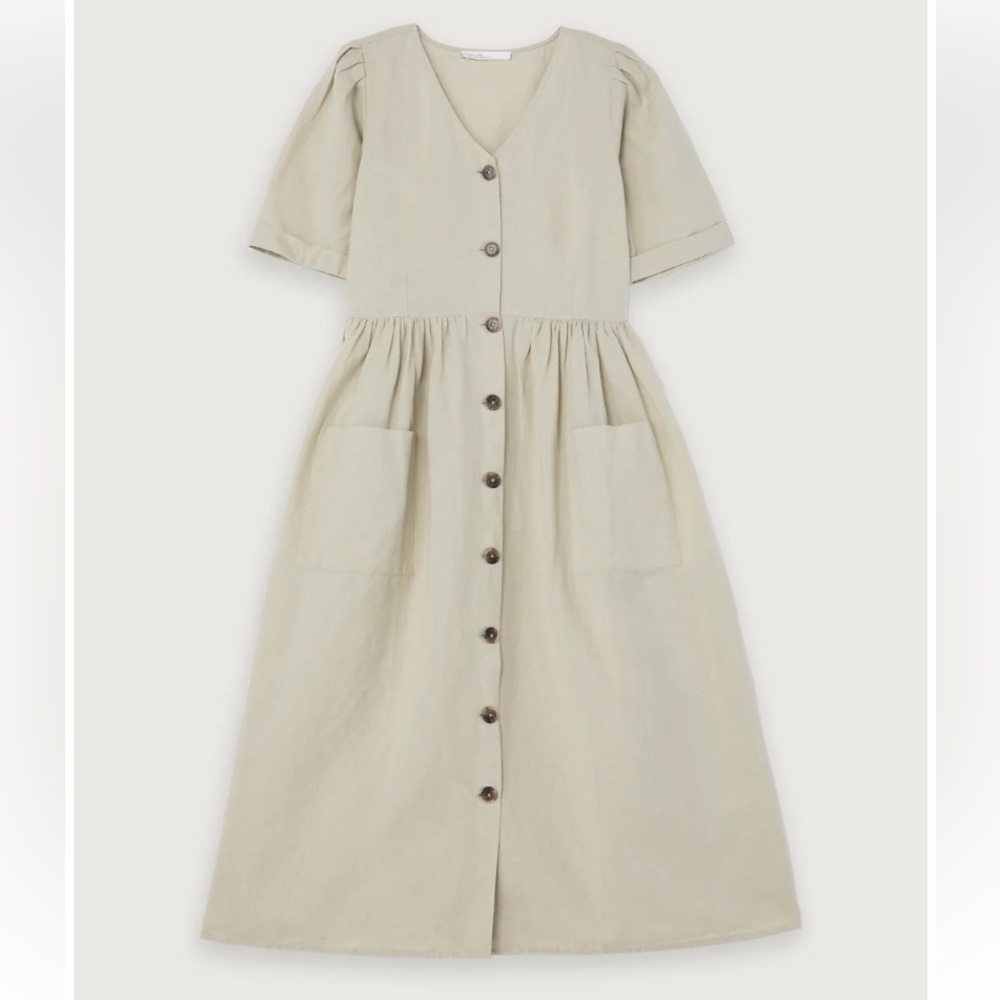 Oak and Fort BUTTON UP MIDI DRESS linen